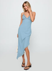 Fleuretta Embroidered Midi Dress Blue / Brown