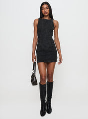 Chatter Buckle Side Denim Mini Dress Charcoal