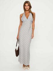 Evienna Halter Maxi Dress Blue Check