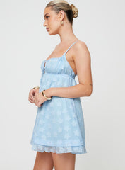 Empress Of Love Mini Dress Blue Floral Applique