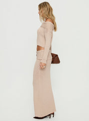 Devion Foldover Waist Maxi Skirt Beige