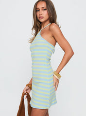 Cavatina Halter Mini Dress Blue Stripe