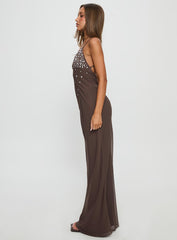 Dannelle Sequin Maxi Dress Brown