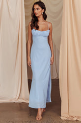 Nerida Twist Back Maxi Dress Steel Blue