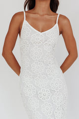 Spark Joy Floral Crochet Overlay Maxi Dress White