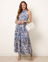Printed Pleated Dress With Belt