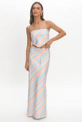 Avatar Ruched Maxi Skirt Striped Aqua