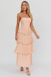 Giavana Strapless Layered Ruffles Midi Dress Blush
