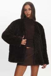 By The Fire Faux Fur Coat Chocolate