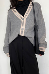 OVERSIZED VARSITY BUTTON UP CARDIGAN