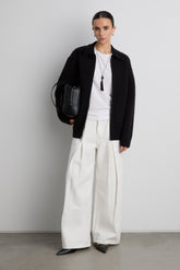 KNIT COLLARED ZIP-UP CARDIGAN
