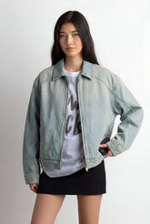 COLLARED DENIM BOMBER JACKET