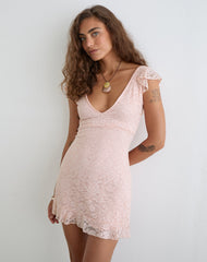 Lanaila Mini Dress in Lace Soft Pink