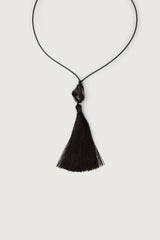 BLACK STONE TASSEL CORD NECKLACE