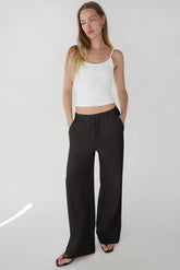 DOUBLE-KNIT COTTON BLEND WIDE LEG PANT