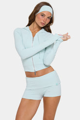 Ribbed Jersey Cropped Hoodie in Mint Stripe