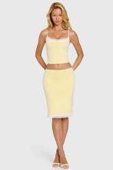 Modal Lace-Trim Midi Skirt in Butter