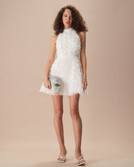 The White Mock Neck Tie-Back Mini Dress