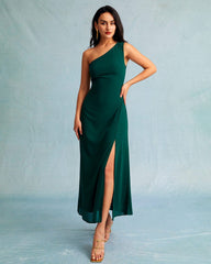 The Green One Shoulder Sleeveless Maxi Dress