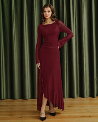 Red Boat Neck Maxi Dress