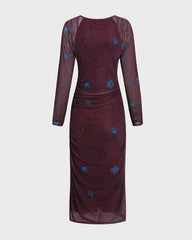 Purple V Neck Floral Midi Dress