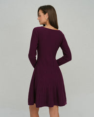 Purple Square Neck A-Line Sweater Dress