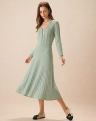 Green V Neck Viscose Sweater Dress