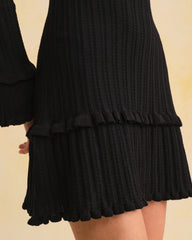 Black Bell Sleeve Ruffle Sweater Dress