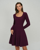 Purple Square Neck A-Line Sweater Dress