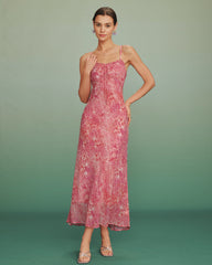 Pink Polka Dot Slip Maxi Dress