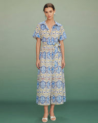 Floral Collar Tunic Midi Dress