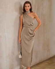 Apricot One shoulder A-Line Maxi Dress