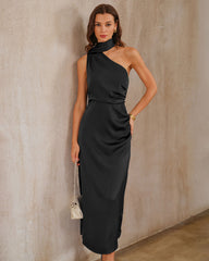 Black One Shoulder A-Line Maxi Dress