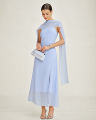 Blue Cowl Neck Strap Chiffon Maxi Dress