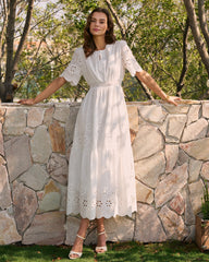 White V Neck Floral Maxi Dress