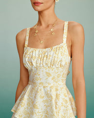 Yellow Floral Ruched Slip Maxi Dress