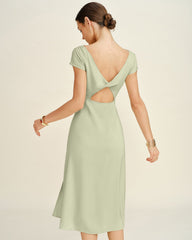 Green Boat Neck Tunic Midi Dress