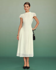 Apricot Mock Neck A-Line Midi Dress