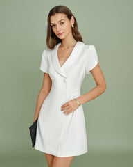 Beige Collar Button Satin Mini Dress