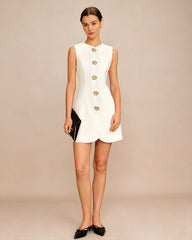 White Button Tunic Mini Dress