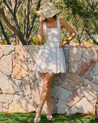 White Square Neck Shirred Mini Dress