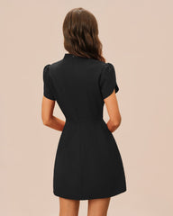 Black Mandarin Collar Petal Sleeve Mini Dress