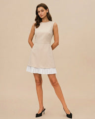 Women's Apricot Splicing Pleated Mini Dress