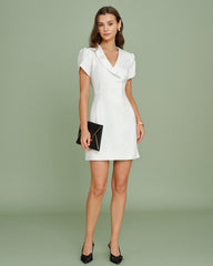 Beige Collar Button Satin Mini Dress
