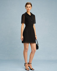 Black Button Collar Mini Dress