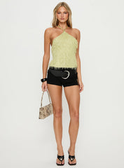 Dashae Fluffy Arrowneck Top Green