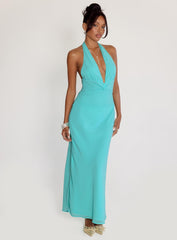 Destina Plunge Maxi Dress Aqua