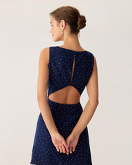 Blue Polka Dot Sleeveless Cut Out Mini Dress