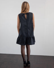 Arkana Babydoll Mini Dress in Black Taffeta