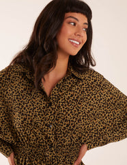 Leopard Print Shirred Waist Shirt